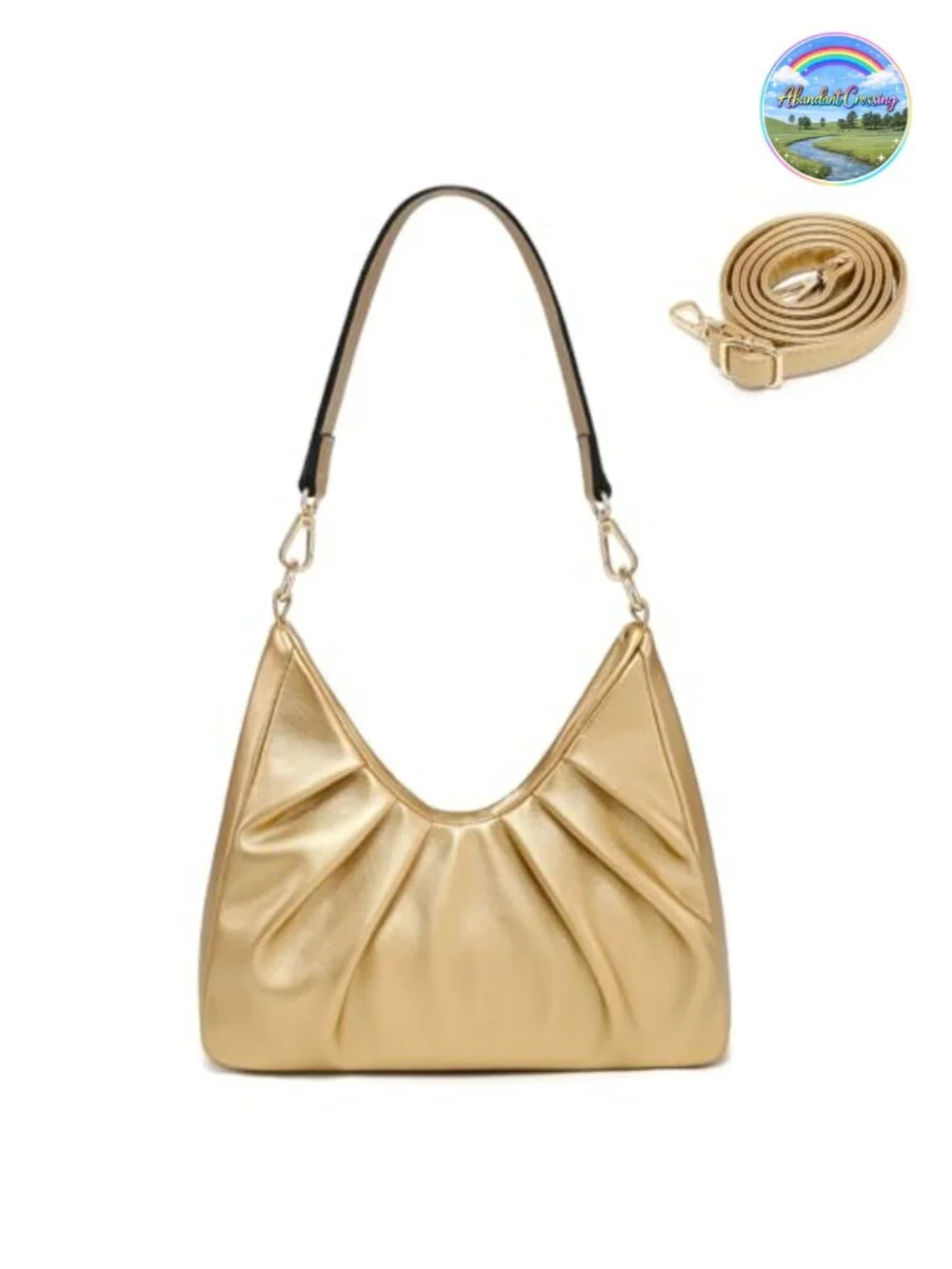 Vegan Leather Ruched Hobo Handbag Women's Shoulder Purse Crossbody with 2 Straps